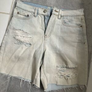 Distressed Light Blue Denim Shorts